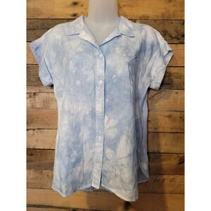 Thread & Supply women's blue tie dye oversized button up shirt sleeve top Sz XS